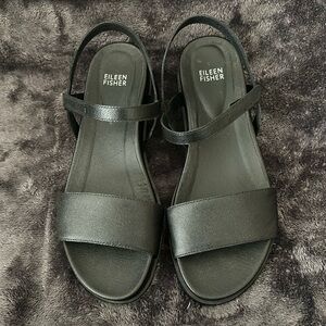 Eileen Fisher Black Leather Strappy Sandals